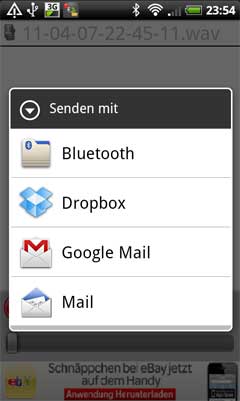 In die Dropbox speichern oder per Email senden.